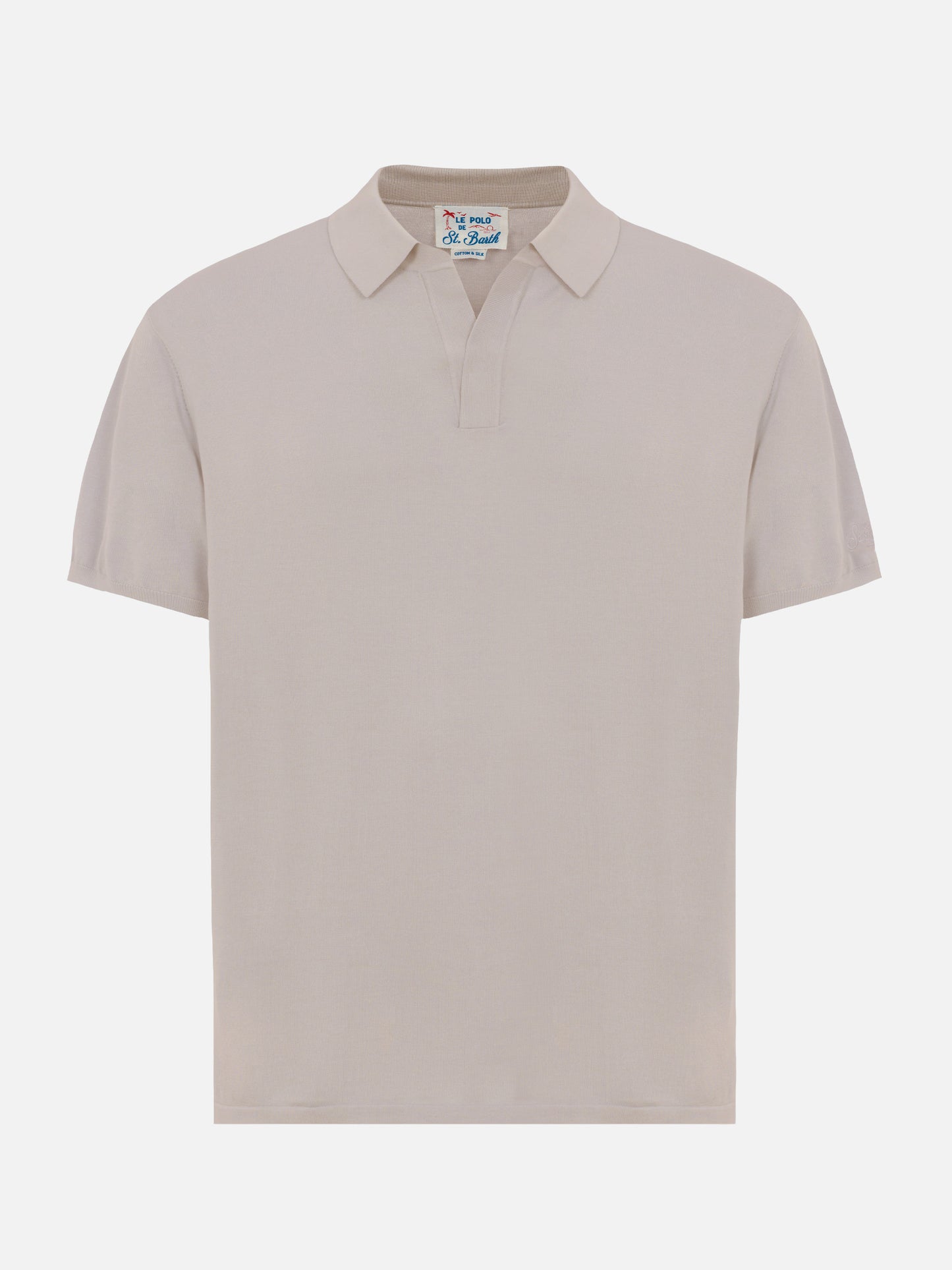 Sloan beige silk cotton knitted polo shirt