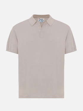 Sloan beige silk cotton knitted polo shirt