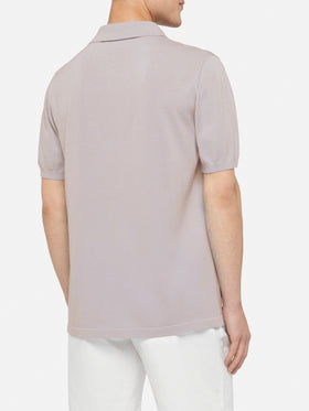 Sloan beige silk cotton knitted polo shirt