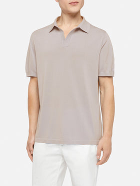Sloan beige silk cotton knitted polo shirt