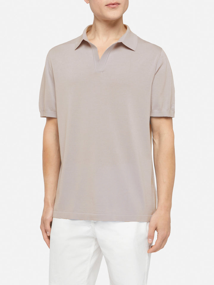 Sloan beige silk cotton knitted polo shirt