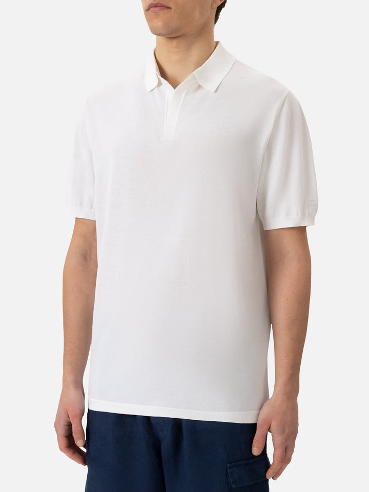 Sloan – Poloshirt aus Seiden-Baumwoll-Strick in Weiß