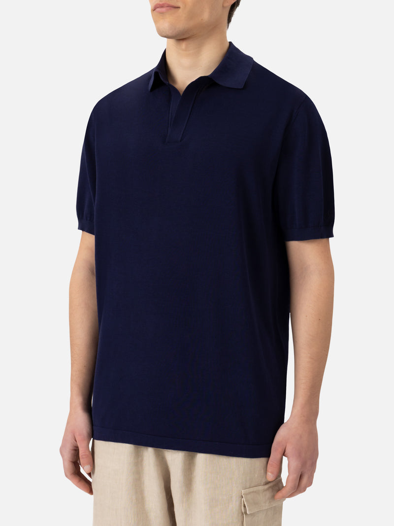 Sloan navy blue silk cotton knitted polo shirt