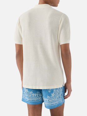 Sloan Mesh beige polo in premium high-twist cotton