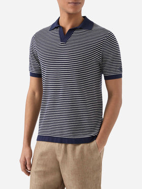 Sloan striped polo in premium high-twist cotton with blue stripes