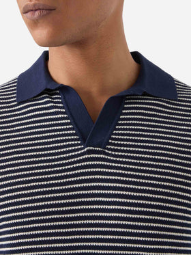 Sloan striped polo in premium high-twist cotton with blue stripes