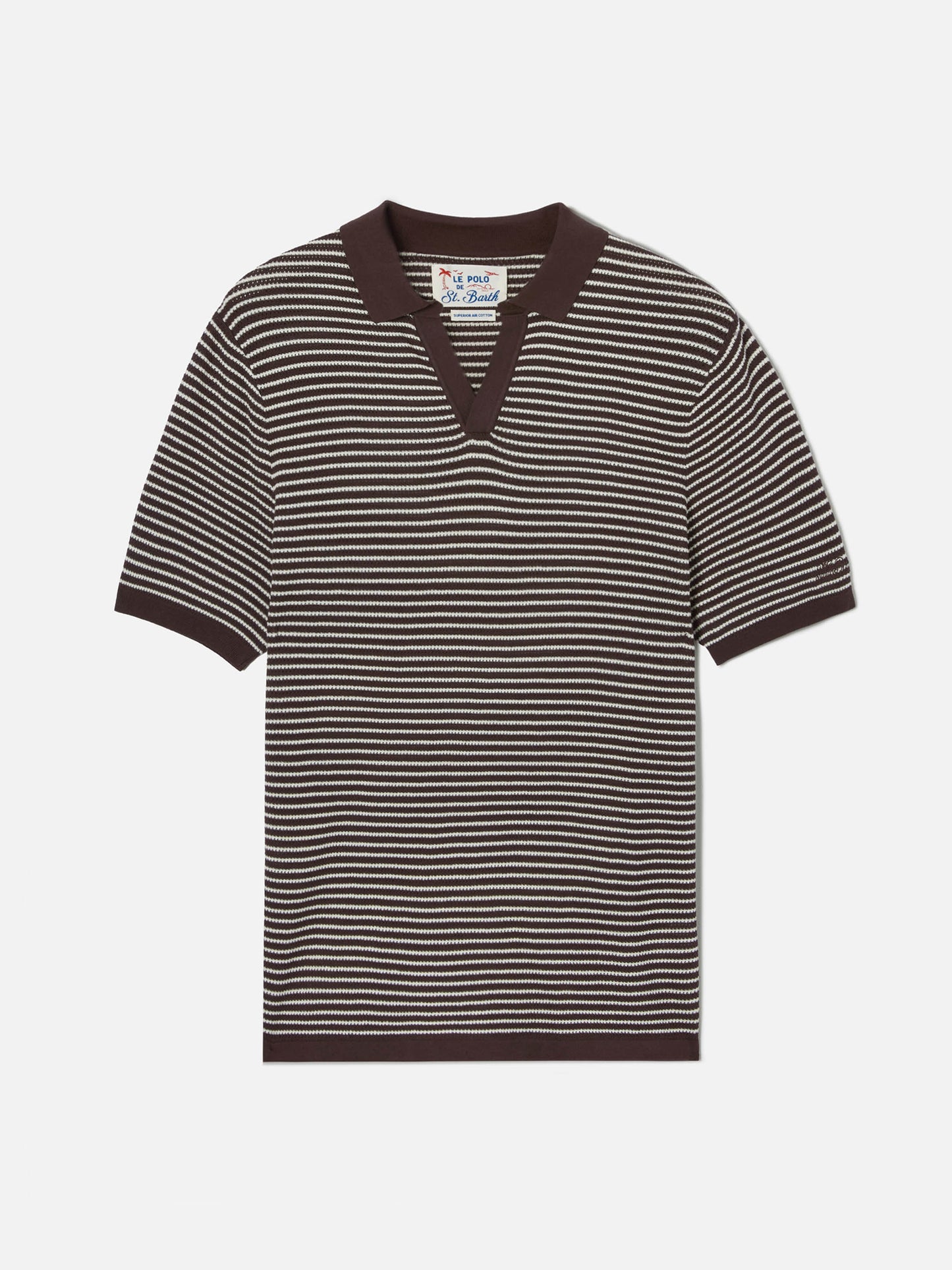 Sloan striped polo in premium high-twist cotton with brown stripes