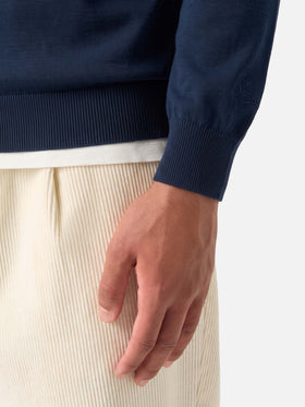 Long sleeves navy blue polo Sloan in cotton silk fabric