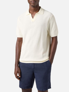 Sloan Net beige polo in premium high-twist cotton
