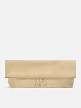 Pochette Maxi beige in camoscio con patch logo