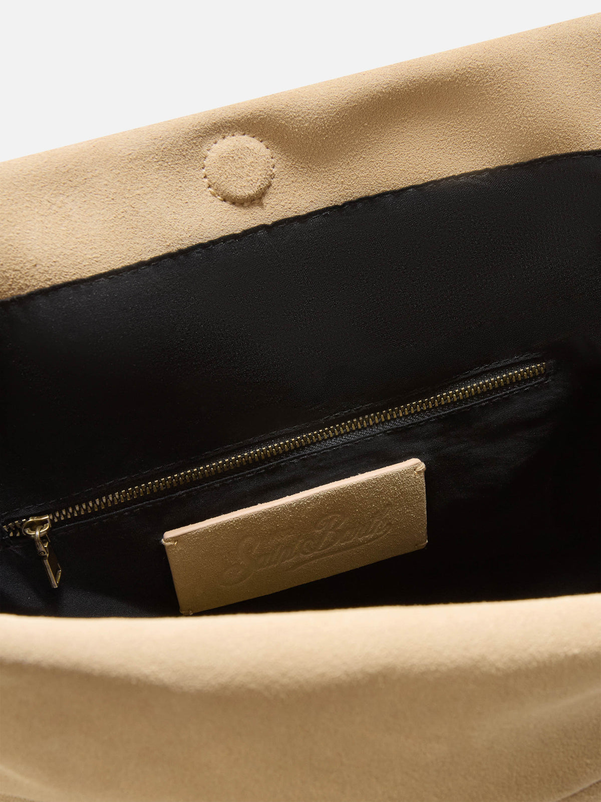 Pochette Maxi beige in camoscio con patch logo