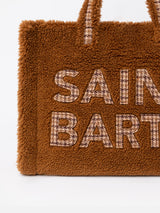 Brown teddy Soft Bag with Saint Barth checkered logo