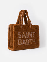 Brown teddy Soft Bag with Saint Barth checkered logo