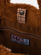 Brown teddy Soft Bag with Saint Barth checkered logo