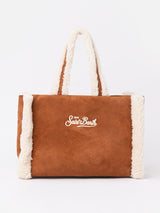 Camel mutton-like Soft Bag Small with Saint Barth logo and shoulder strap