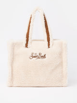 White teddy Soft Bag Small with Saint Barth logo and shoulder strap