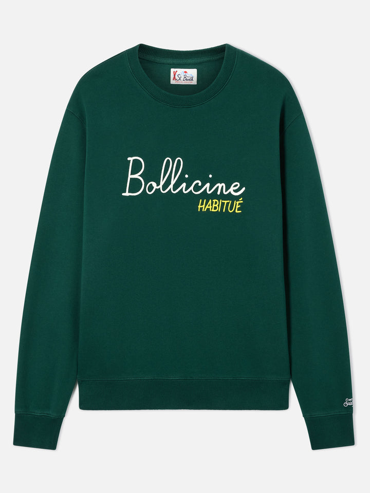 Soho Sweatshirt mit Rundhalsausschnitt aus grünem Baumwollstoff mit Bollicine Habitué-Stickerei 