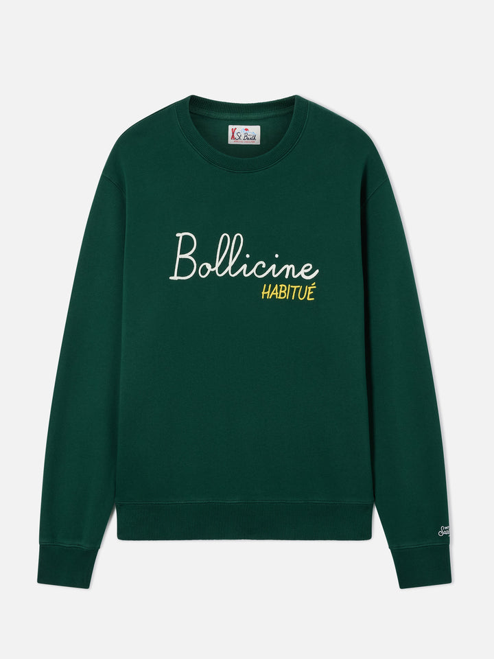 Soho crewneck sweatshirt in green cotton with Bollicine Habitué embroidery