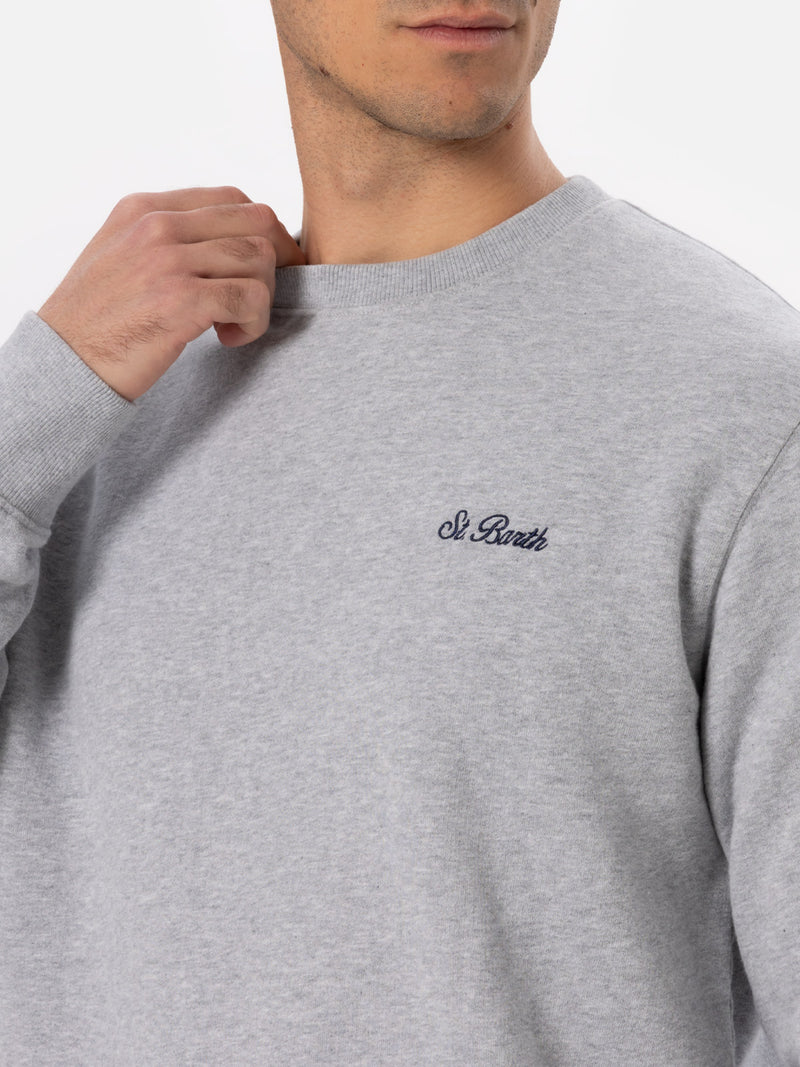 Man mélange grey sweatshirt with St. Barth embroidery