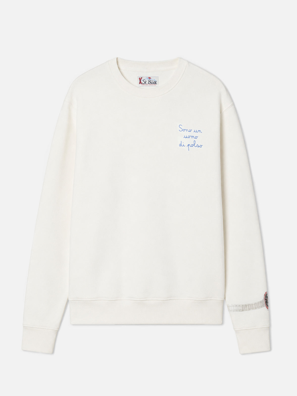 Sudadera de algodón Soho en blanco con estampado de reloj de pulsera y bordado 