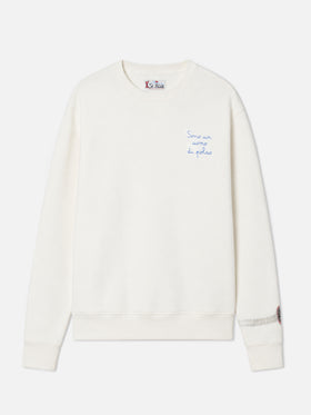 Sudadera de algodón Soho en blanco con estampado de reloj de pulsera y bordado 