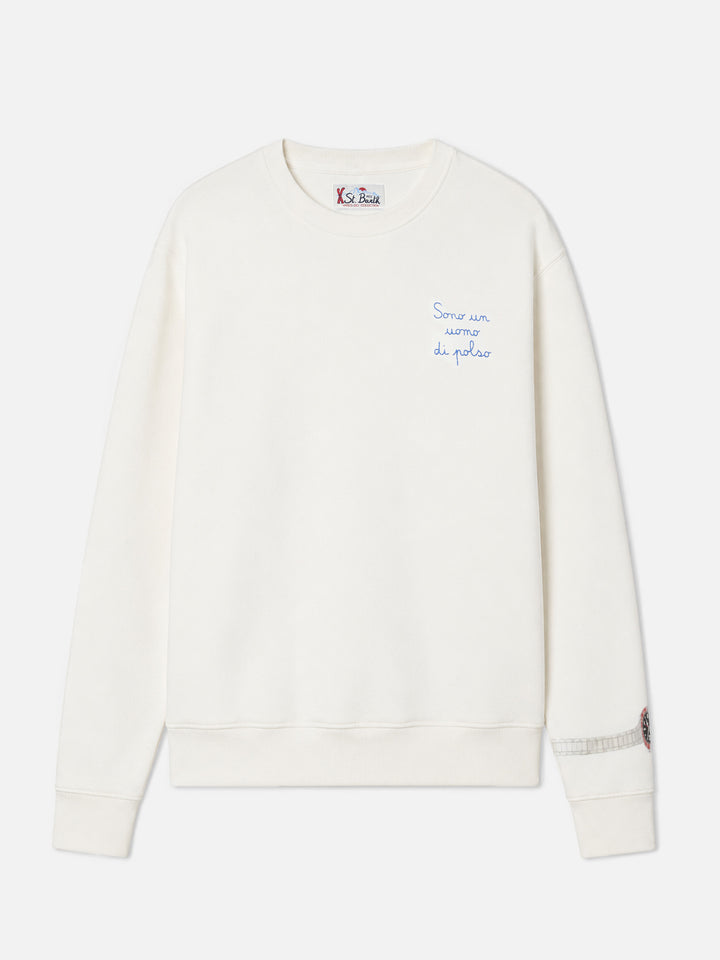 Sudadera de algodón Soho en blanco con estampado de reloj de pulsera y bordado 