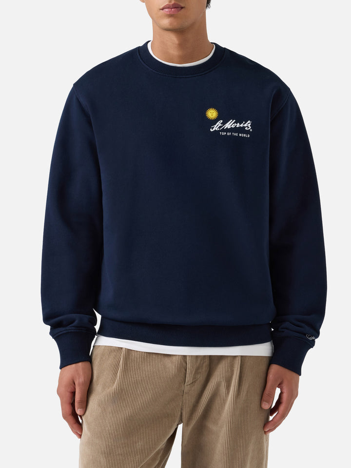 Marineblaues blue Soho Baumwoll-Sweatshirt mit St. Moritz-Print auf der Rückseite | Special edition 