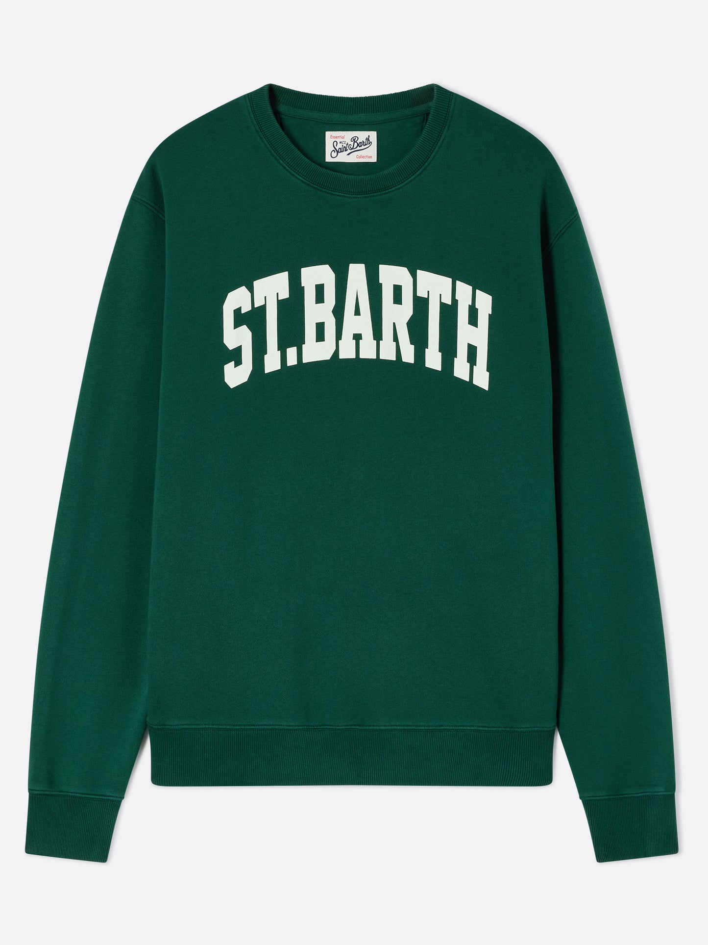 Felpa girocollo Soho in cotone verde con stampa St. Barth