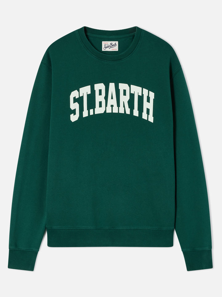 Soho Sweatshirt mit Rundhalsausschnitt aus grünem Baumwollstoff mit St. Barth-Print 