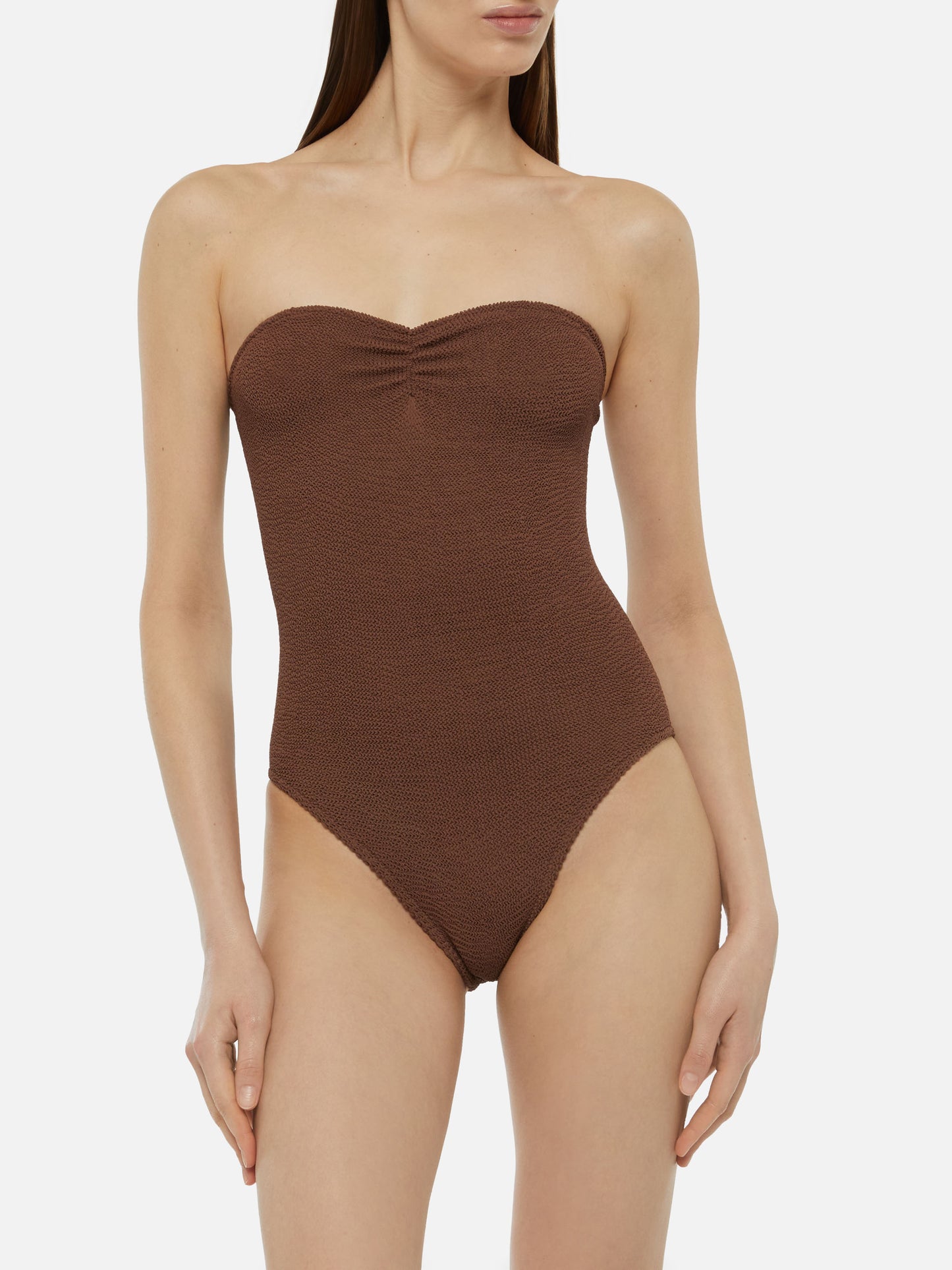 Soleil costume intero crinkle senza spalline marrone