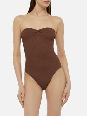 Soleil costume intero crinkle senza spalline marrone
