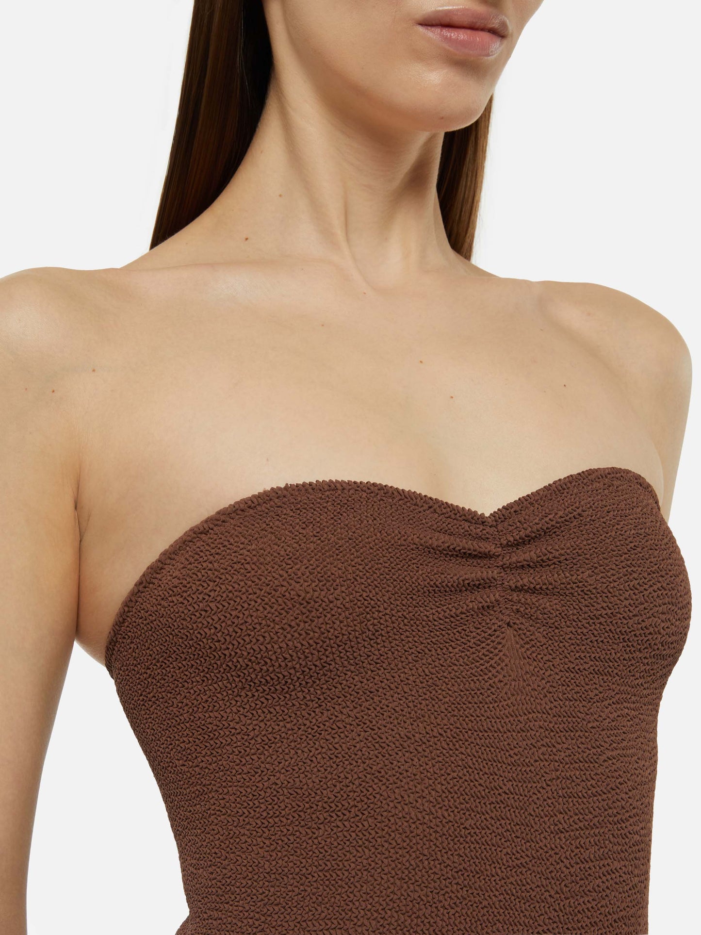 Soleil costume intero crinkle senza spalline marrone