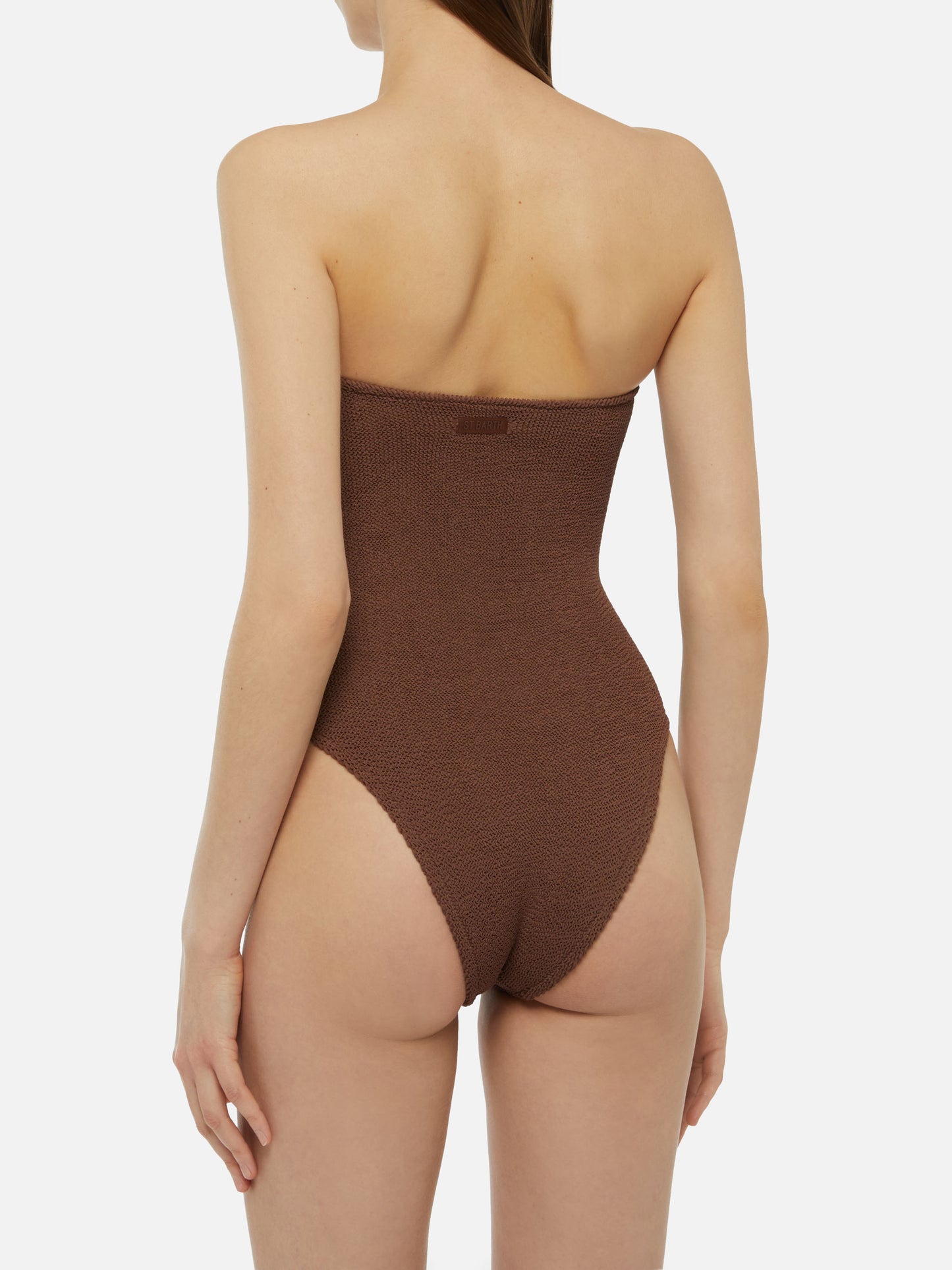 Soleil costume intero crinkle senza spalline marrone