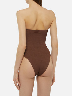 Soleil costume intero crinkle senza spalline marrone