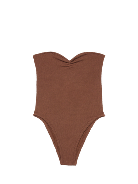 Soleil costume intero crinkle senza spalline marrone