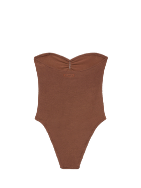 Soleil costume intero crinkle senza spalline marrone