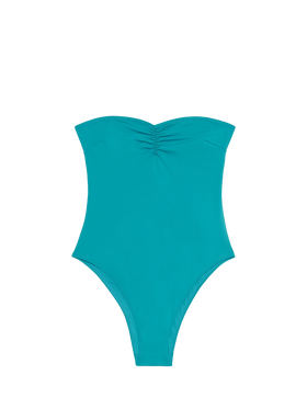 Women teal green strapless one piece swimsuit Soleil