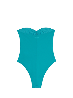 Women teal green strapless one piece swimsuit Soleil