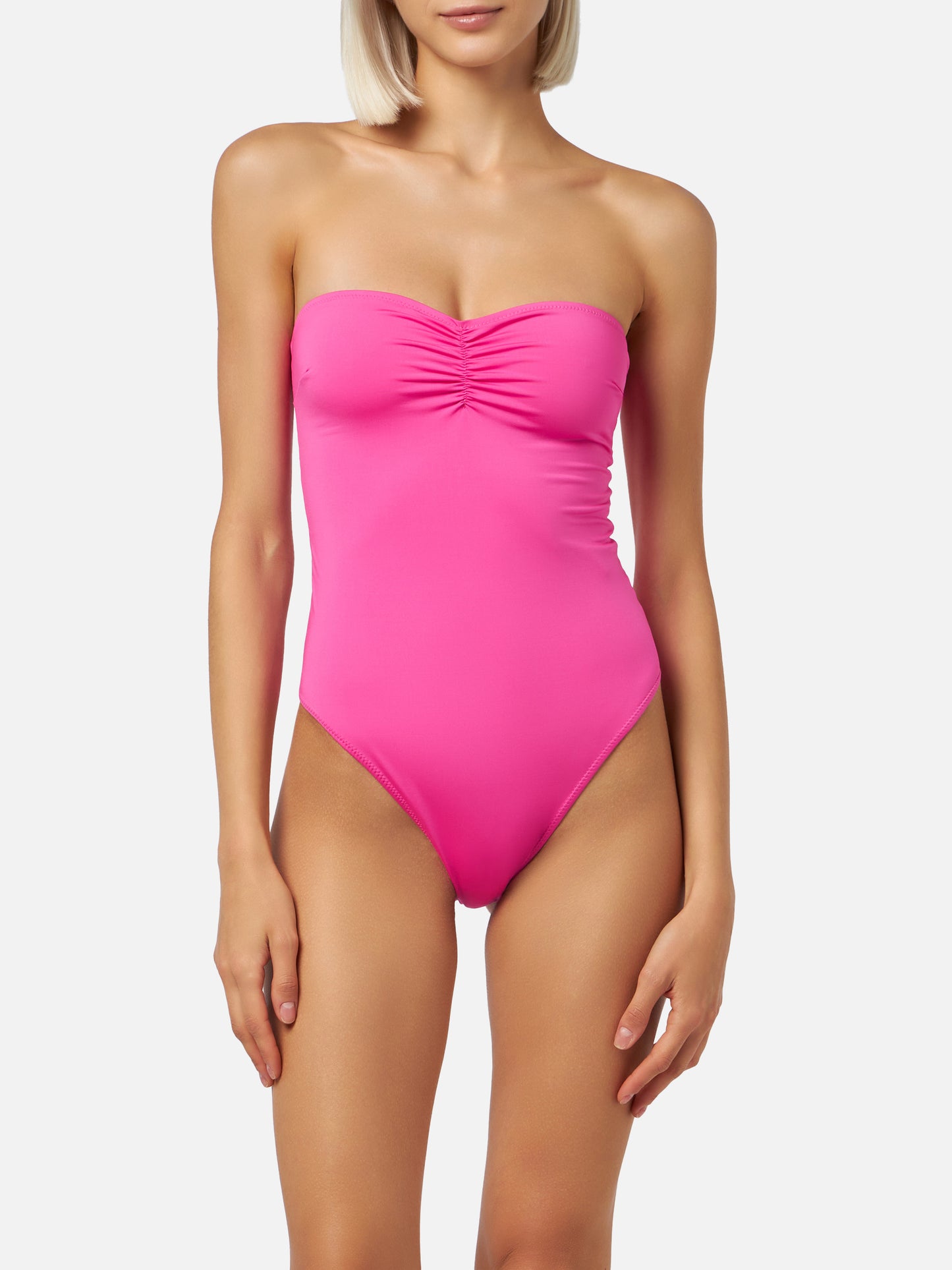 Costume da bagno intero fucsia senza spalline Soleil da donna