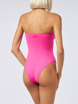 Women fuscia strapless one piece swimsuit Soleil