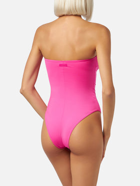 Costume da bagno intero fucsia senza spalline Soleil da donna