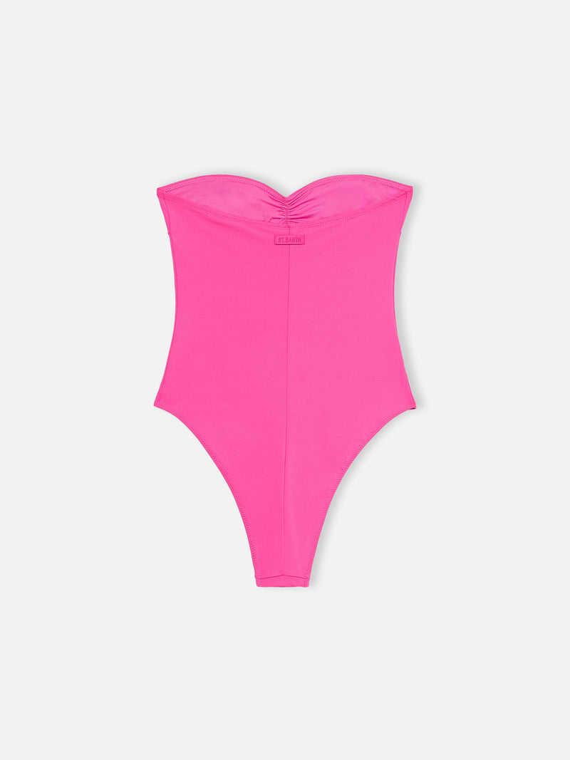 Women fuscia strapless one piece swimsuit Soleil