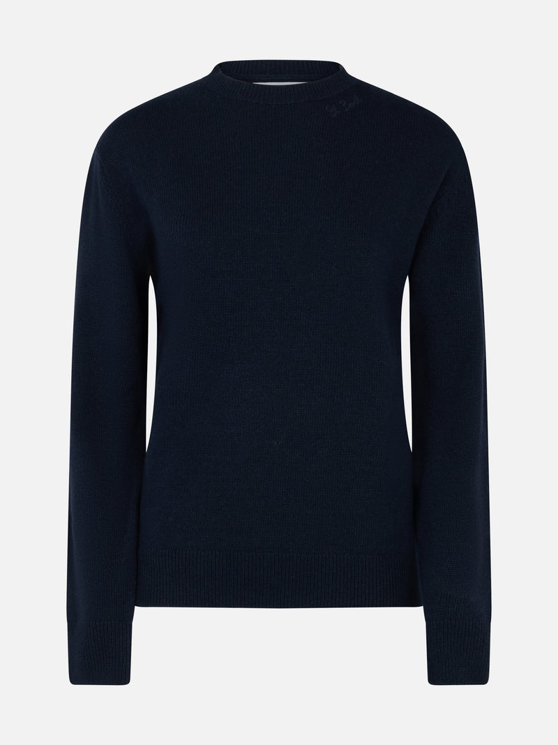 Woman navy blue cashmere blend sweater Sorbonne