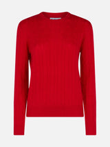 Maglione da donna rosso a trecce in misto cashmere Sorbonne