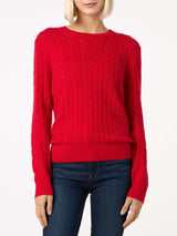 Maglione da donna rosso a trecce in misto cashmere Sorbonne