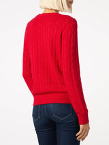 Maglione da donna rosso in maglia a trecce in misto cashmere Sorbonne