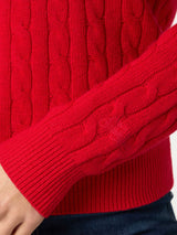 Maglione da donna rosso in maglia a trecce in misto cashmere Sorbonne