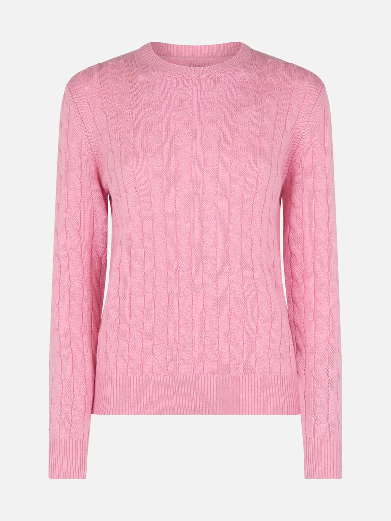 Woman cashmere blend cable knit pink sweater Sorbonne