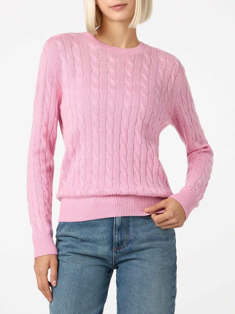 Woman cashmere blend cable knit pink sweater Sorbonne