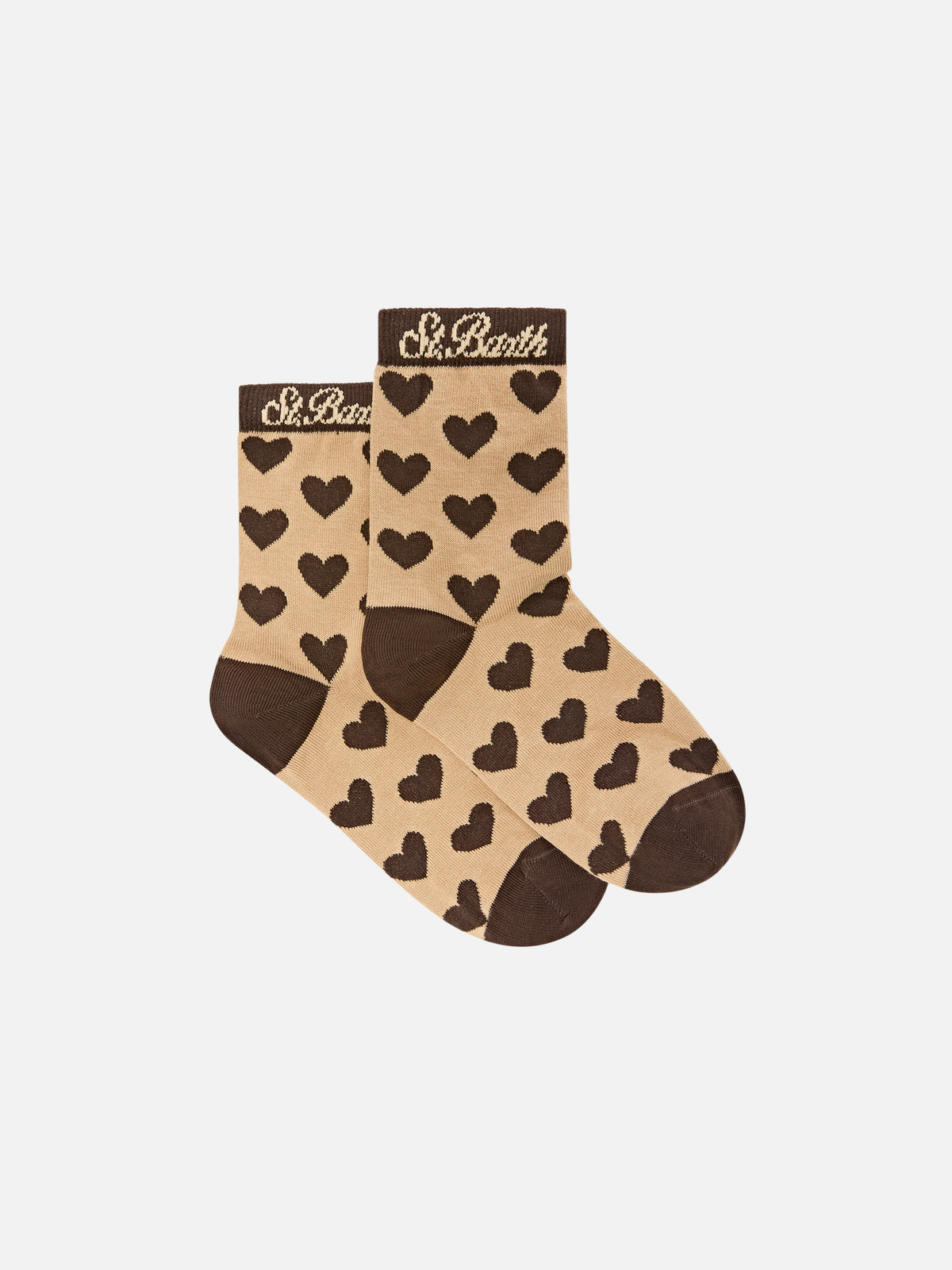 Calcetines beige con motivo de corazones 